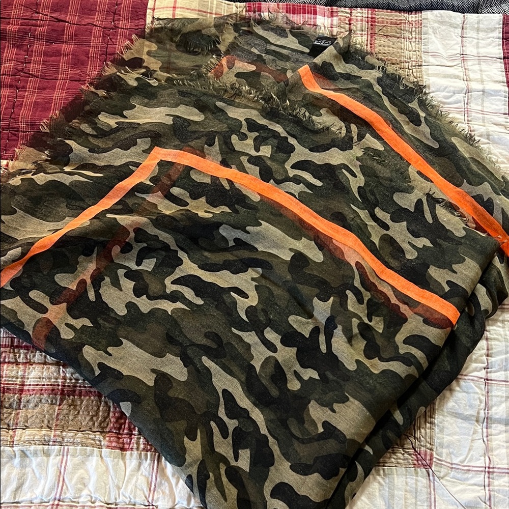 Camouflage Scarf with Orange Accents